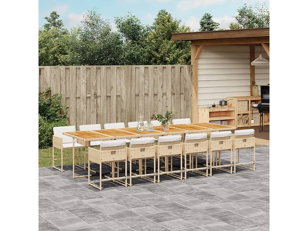 Set comedor de jardín con cojines 13 piezas ratán sintético beige