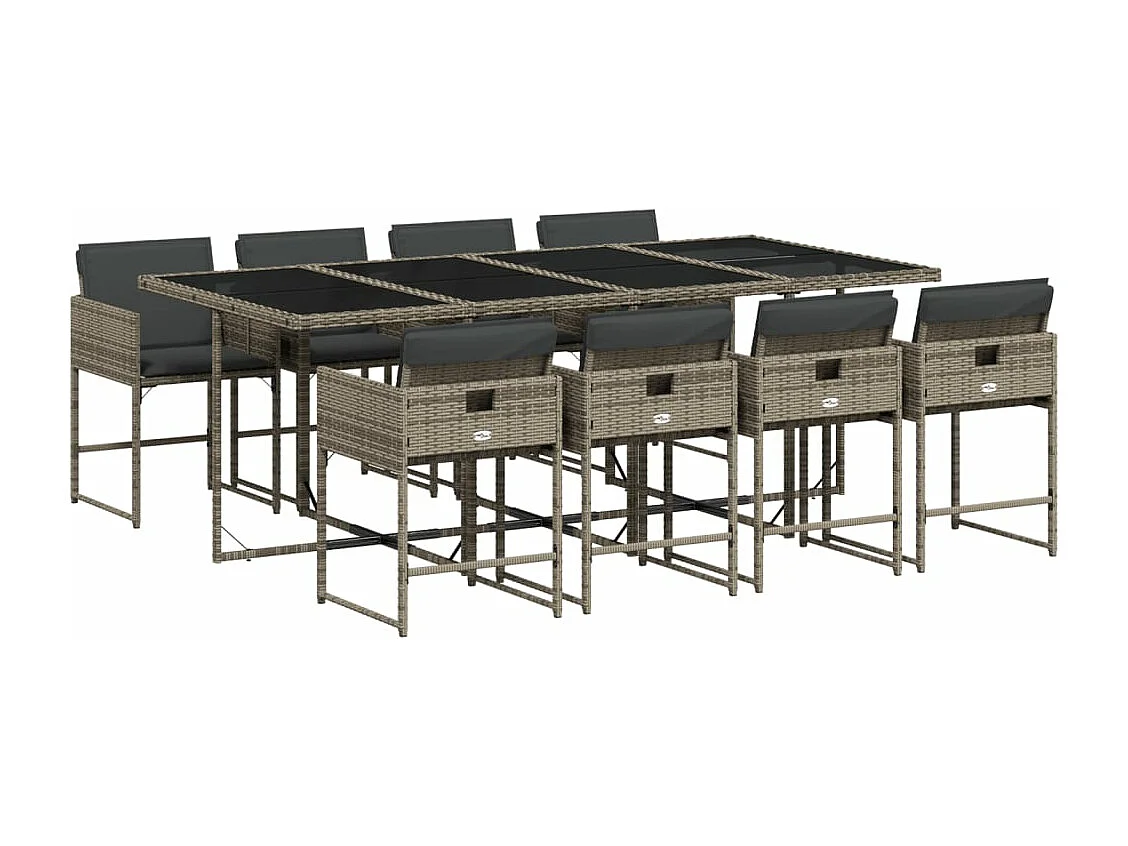 Ensemble à manger de jardin 9 pièces coussins gris résine tressée