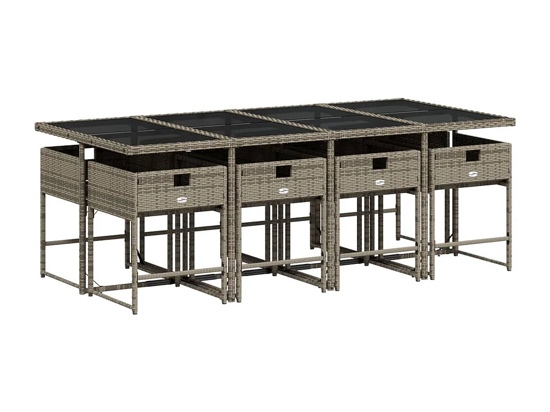 Ensemble à manger de jardin 9 pièces coussins gris résine tressée