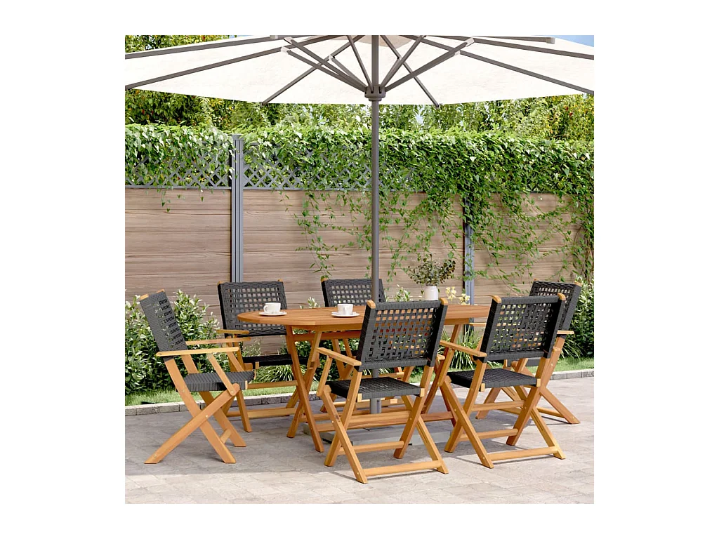 Set de comedor de jardín 7 piezas ratán PE madera acacia negro