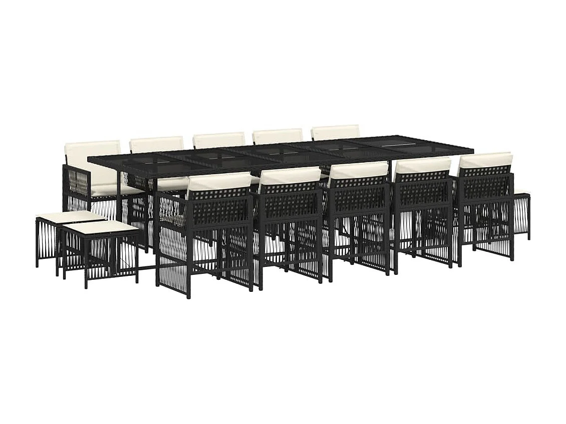 Set comedor de jardín con cojines 15 piezas ratán sintético negro