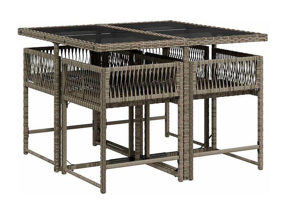 Set comedor de jardín 5 piezas con cojines ratán sintético gris