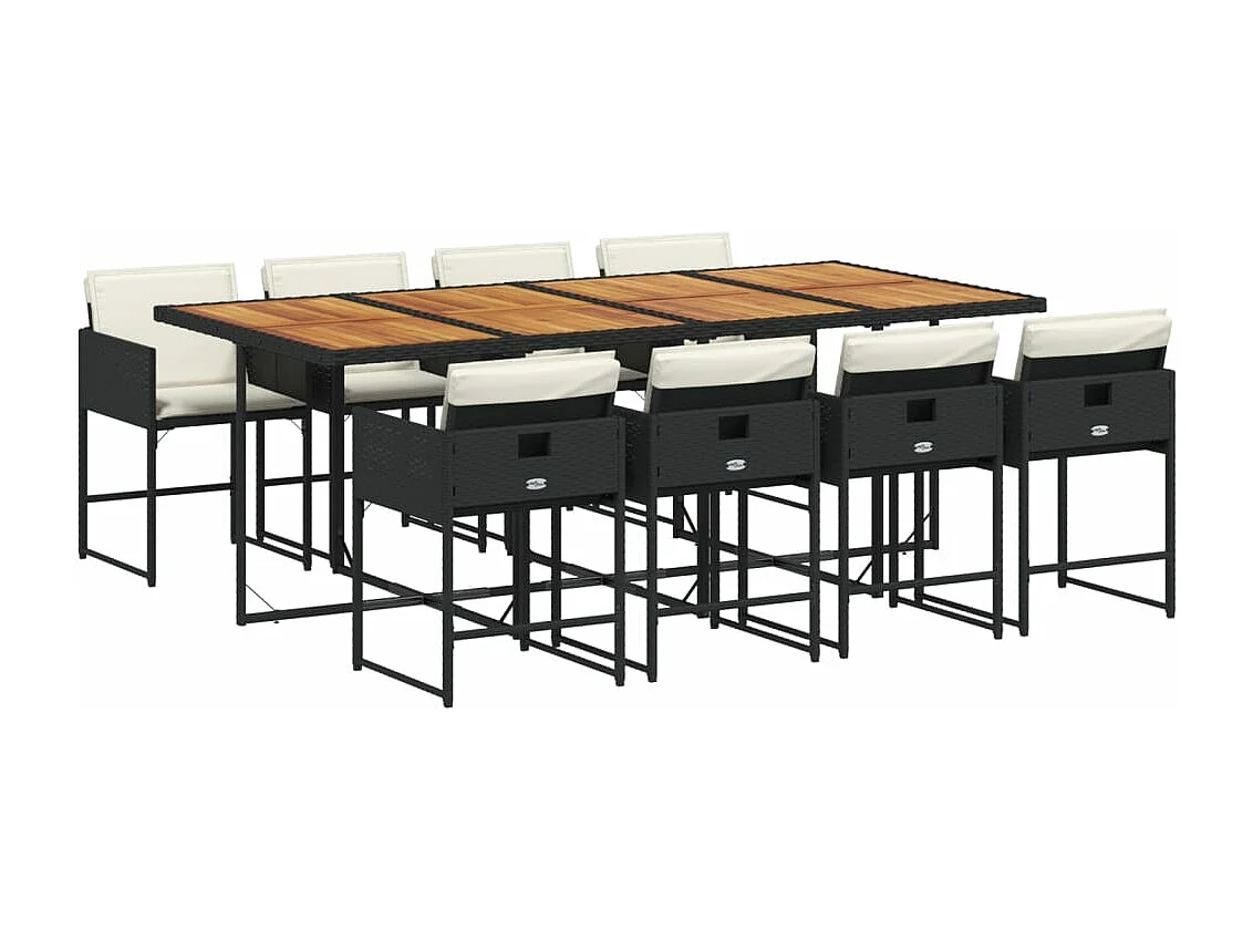 Set de comedor de jardín 9 piezas y cojines ratán sintético negro