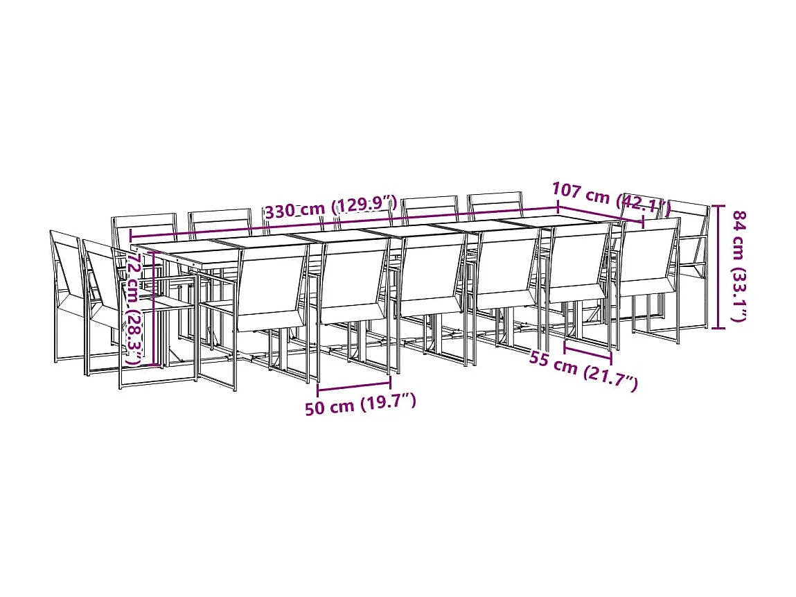 Ensemble à manger de jardin 17 pièces noir textilène