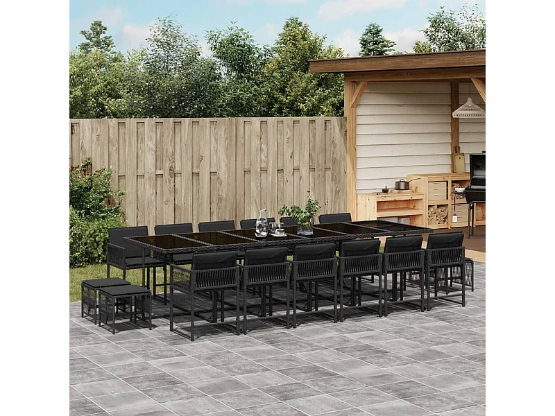 17-delige Tuinset met kussens poly rattan zwart