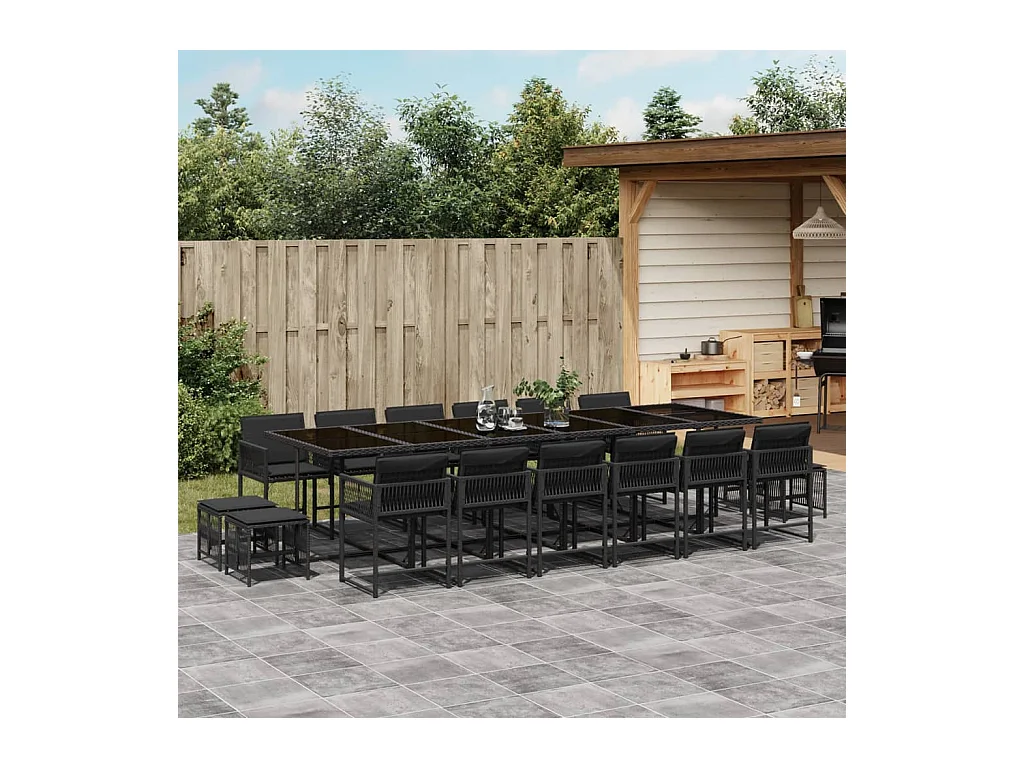 Set de muebles jardín 17 piezas con cojines ratán sintético negro