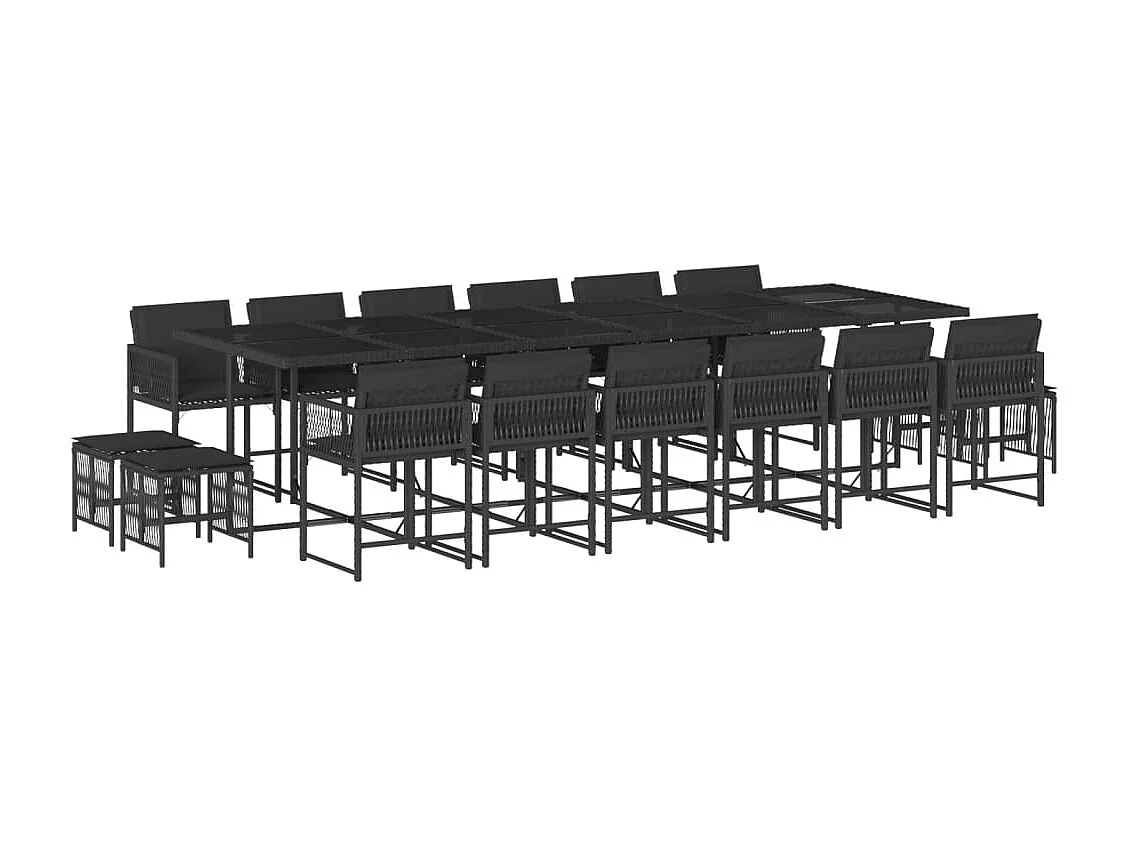 Set de muebles jardín 17 piezas con cojines ratán sintético negro