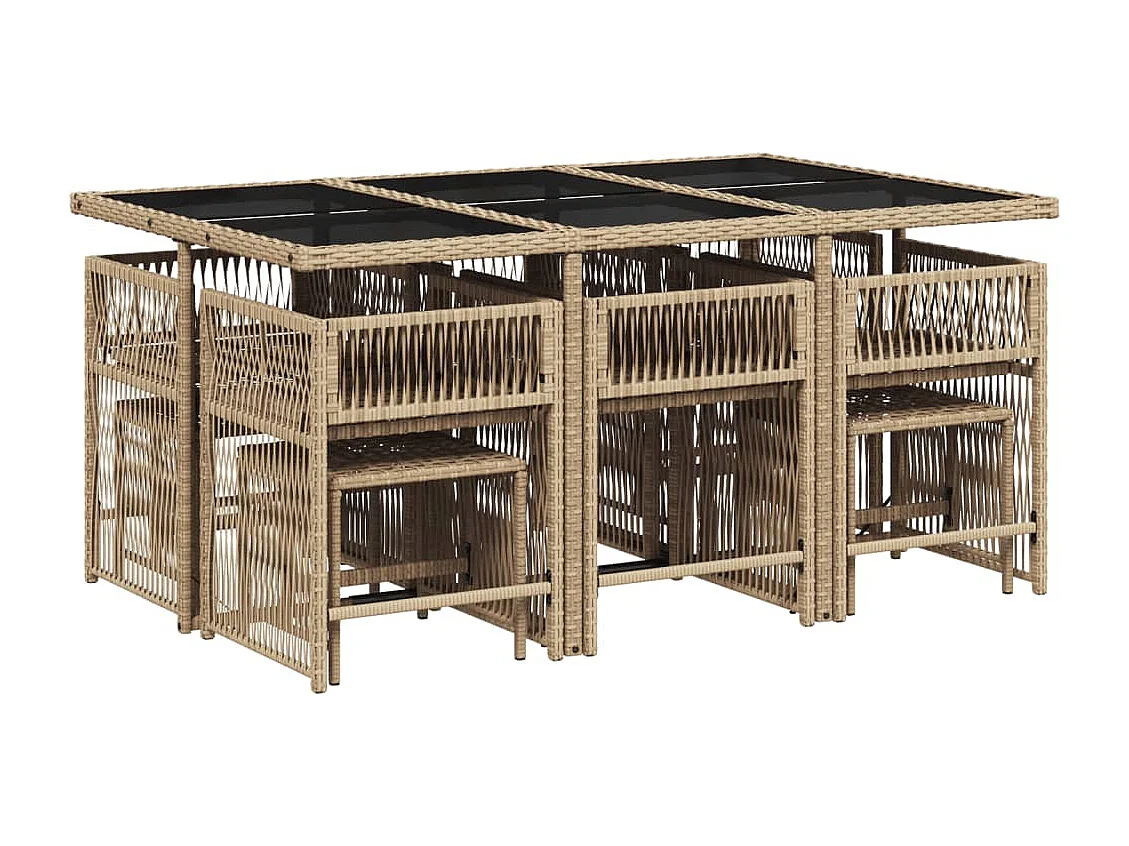 Set comedor de jardín 11 piezas con cojines ratán sintético beige