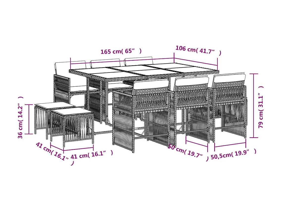 Set comedor de jardín 11 piezas con cojines ratán sintético beige