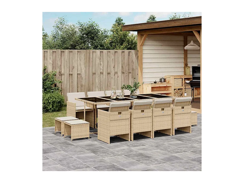 13-delige Tuinset met kussens poly rattan beige