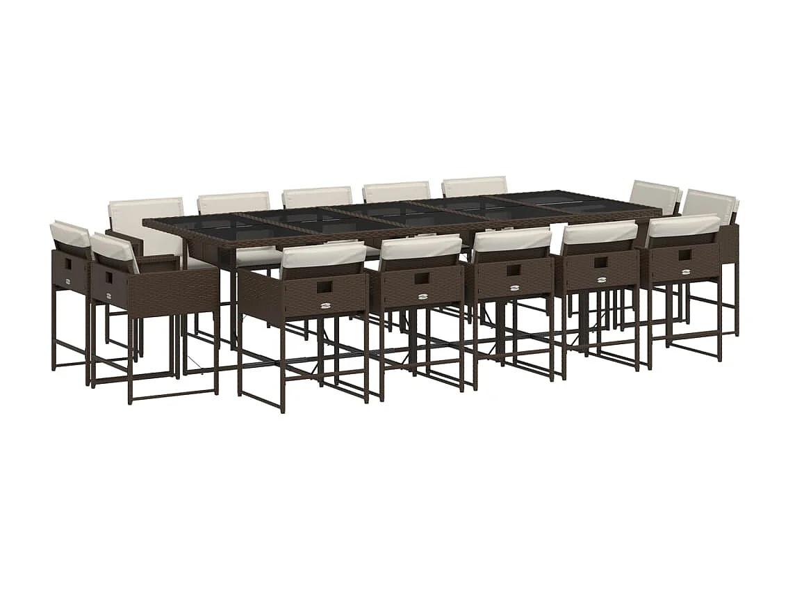 Ensemble à manger de jardin avec coussins 15 pièces marron rotin