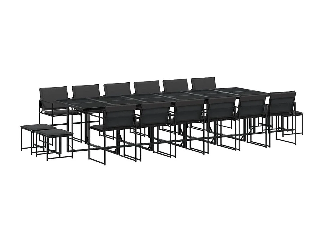 Ensemble à manger de jardin avec coussins 17 pièces noir textilène