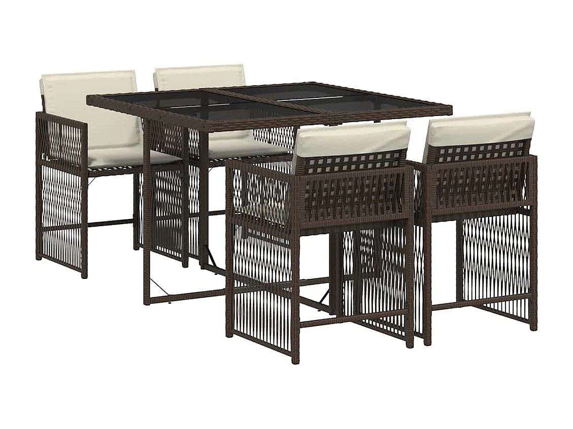 Set comedor de jardín 5 piezas y cojines ratán sintético marrón