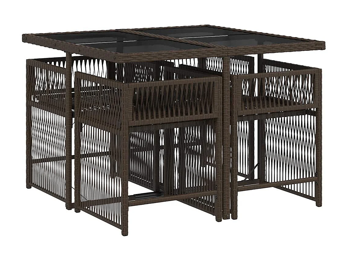 Ensemble à manger de jardin 5 pièces et coussins marron poly rotin