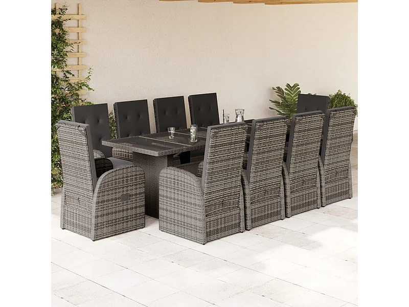 11-delige Tuinset met kussens poly rattan grijs