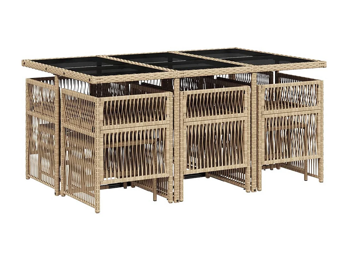 11-delige Tuinset met kussens poly rattan gemengd beige