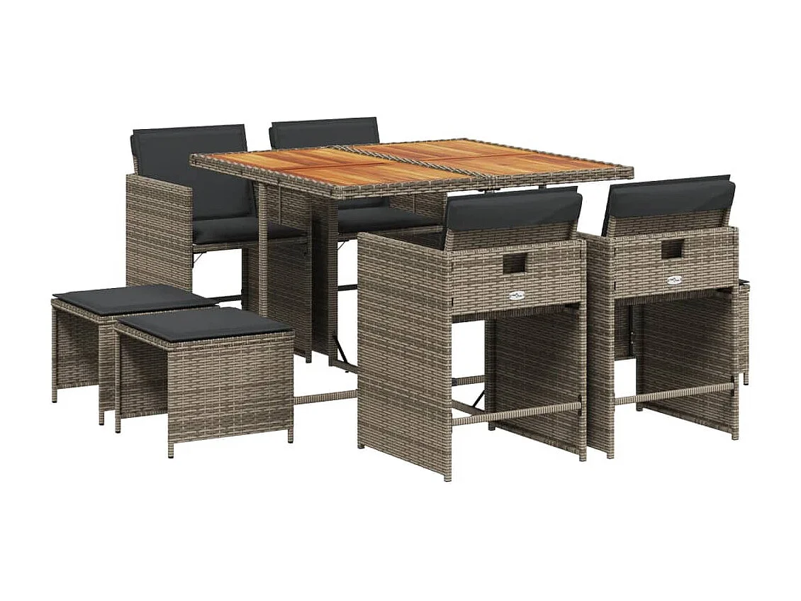 9-delige Tuinset met kussens poly rattan grijs