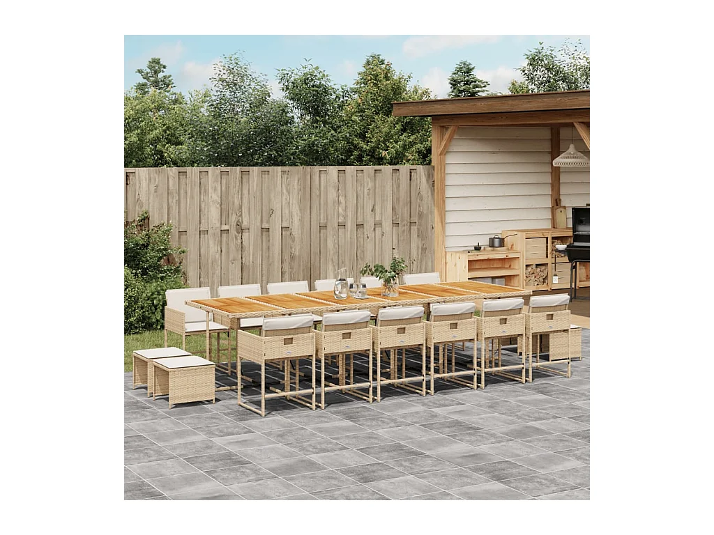 17-delige Tuinset met kussens poly rattan beige