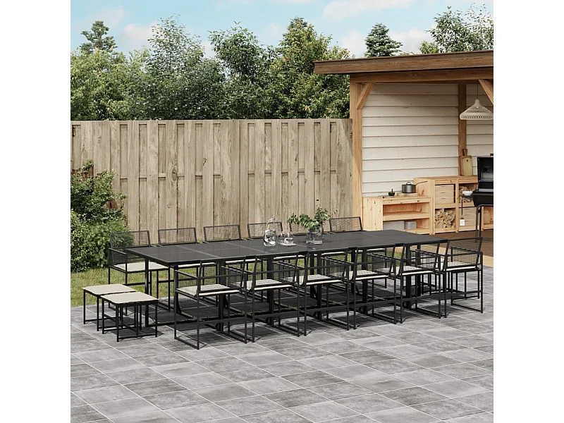 Set de muebles jardín 17 piezas con cojines ratán sintético negro