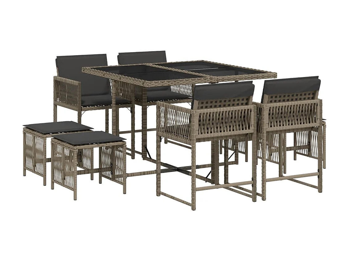 9-delige Tuinset met kussens poly rattan grijs