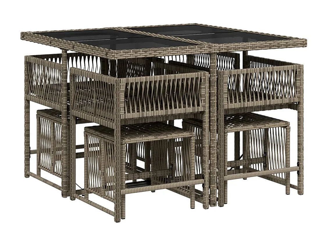 9-delige Tuinset met kussens poly rattan grijs