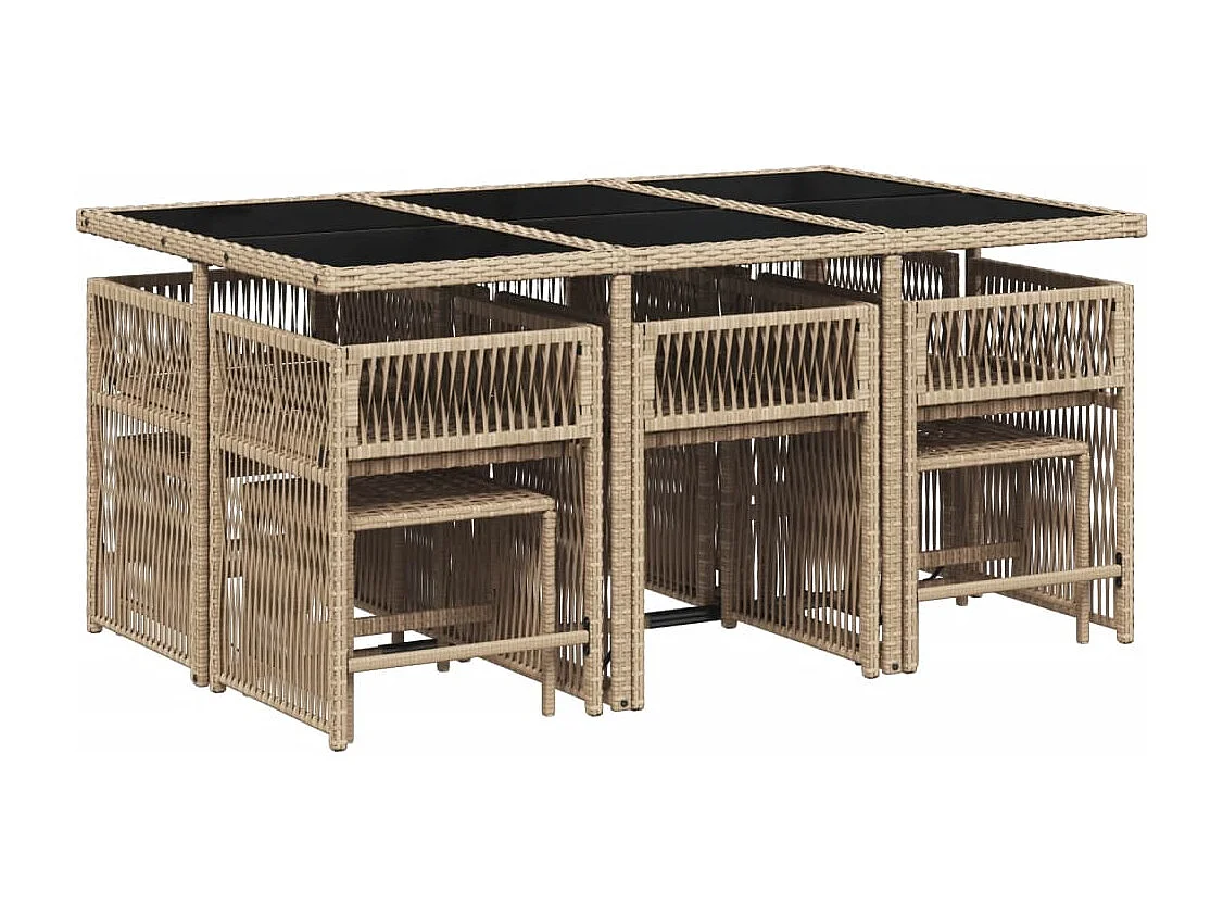 Ensemble à manger de jardin et coussins 11 pièces mélange beige