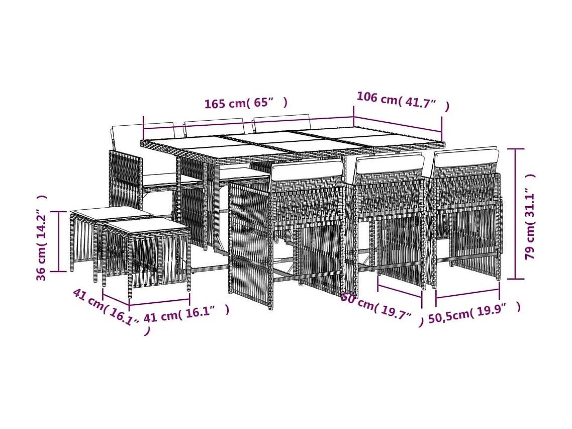Set comedor de jardín 11 piezas con cojines ratán sintético beige