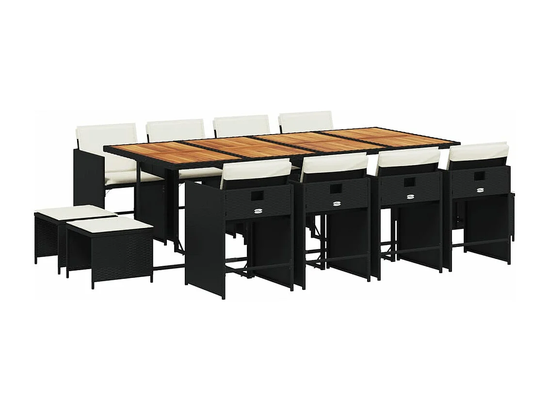 Ensemble à manger de jardin 13 pièces coussins noir résine tressée