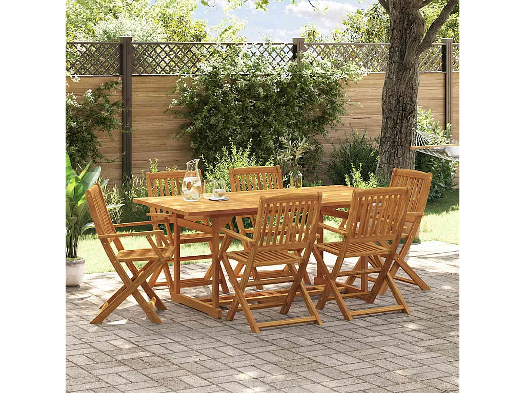 Juego comedor de jardín 7 piezas madera maciza acacia 180x90x75cm