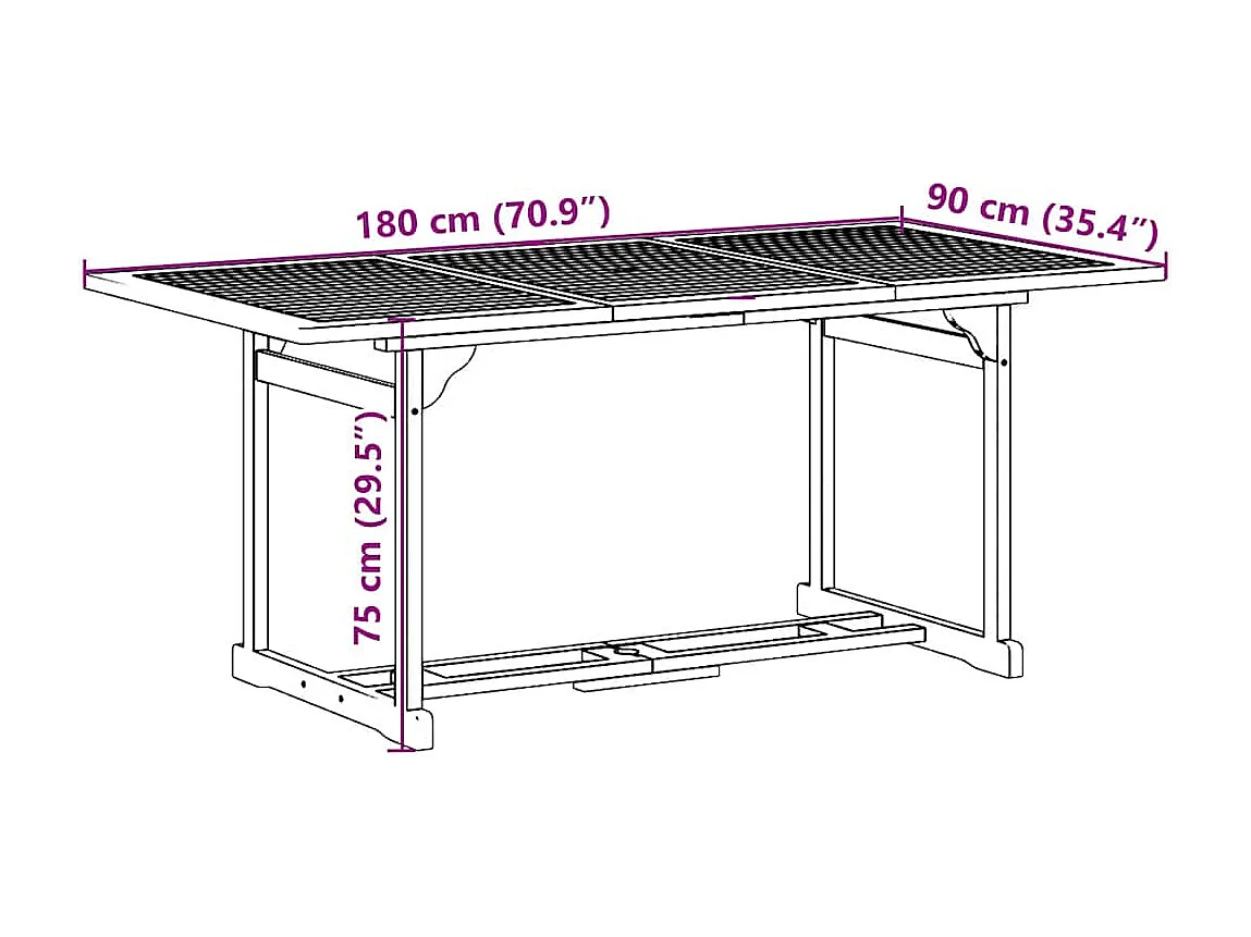 Juego comedor de jardín 7 piezas madera maciza acacia 180x90x75cm
