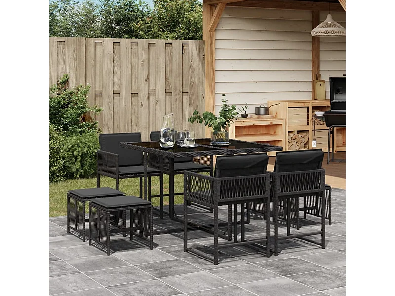 9-delige Tuinset poly rattan zwart