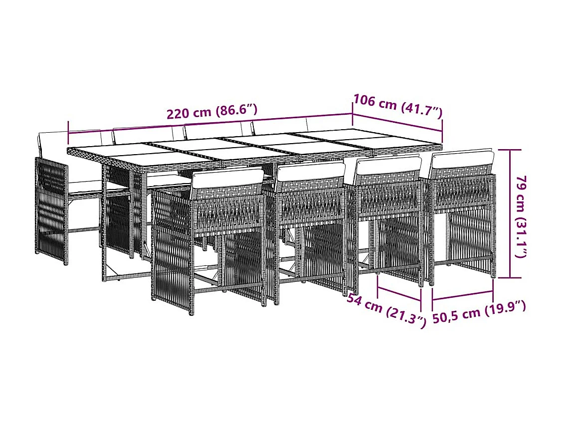 9-delige Tuinset met kussens poly rattan grijs