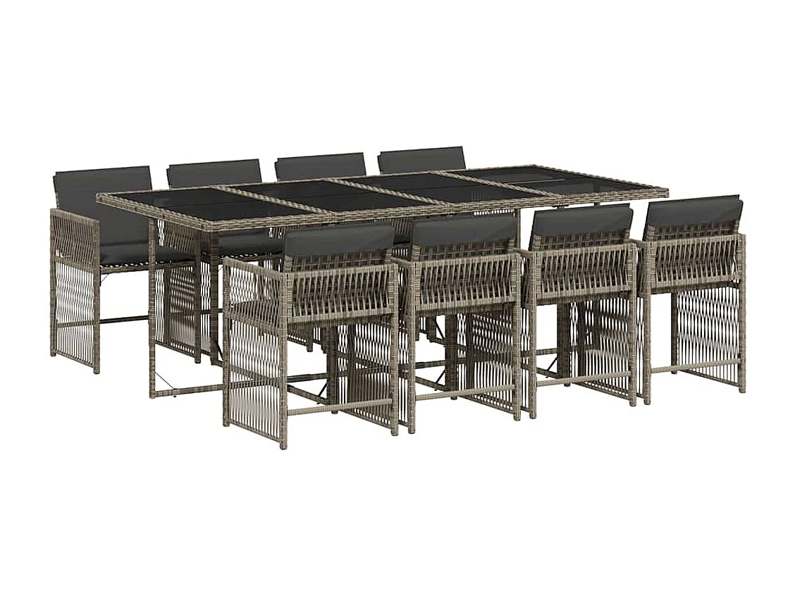 Set comedor jardín 9 piezas y cojines ratán sintético gris