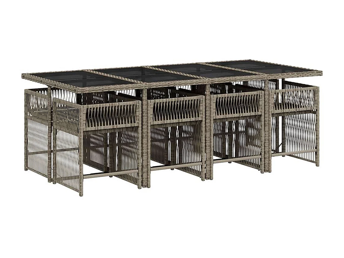 Set comedor jardín 9 piezas y cojines ratán sintético gris
