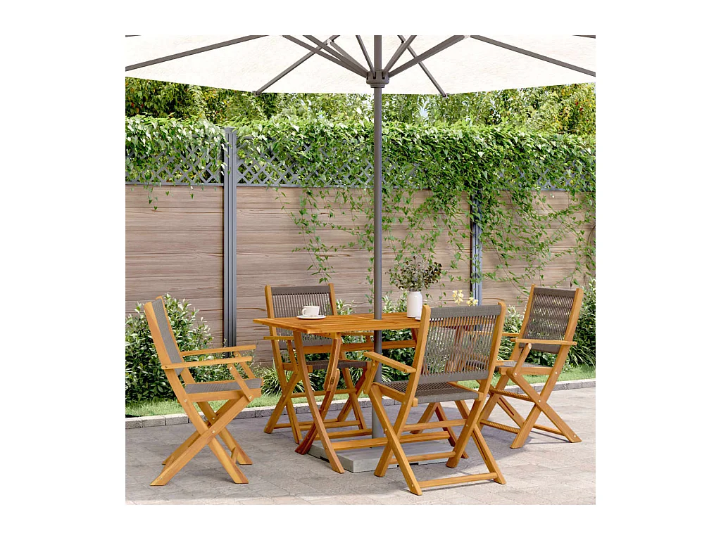 5-delige Tuinset polypropeen en massief hout grijs