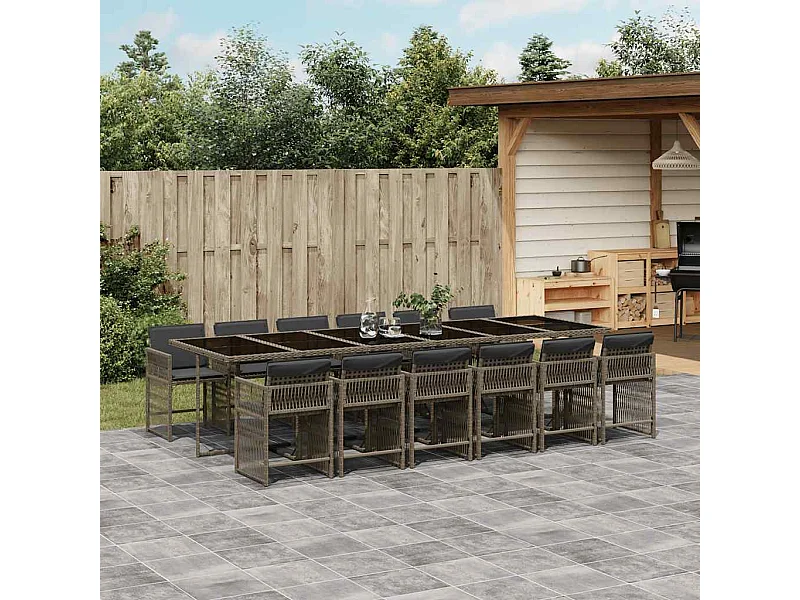 13-delige Tuinset met kussens poly rattan grijs