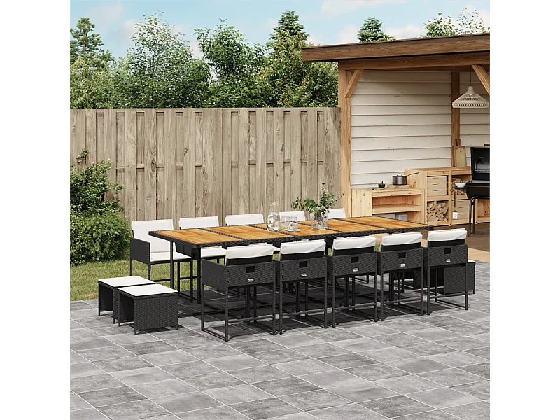 15-delige Tuinset met kussens poly rattan zwart