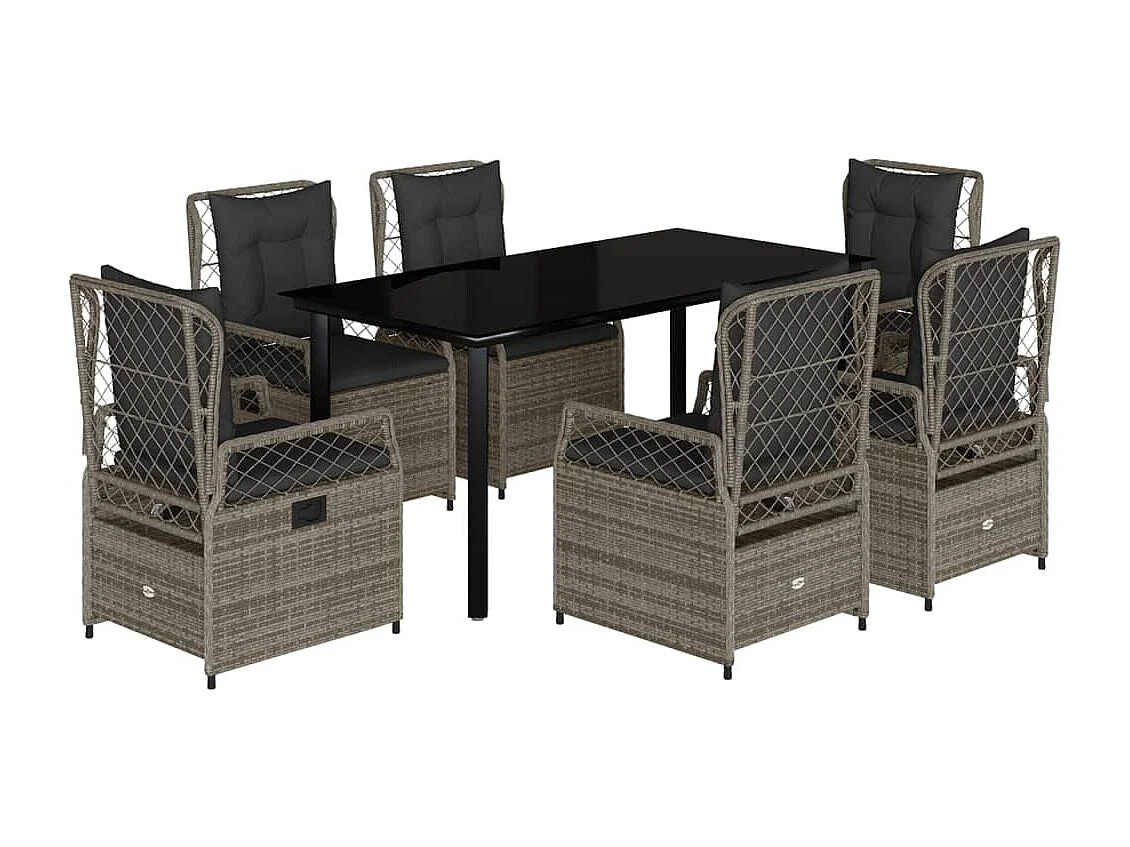 Ensemble à manger de jardin et coussins 7 pièces gris rotin