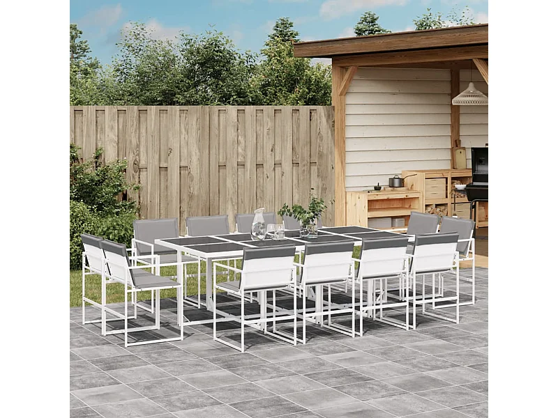 13 peças conj. de jantar para jardim com almofadões textilene branco