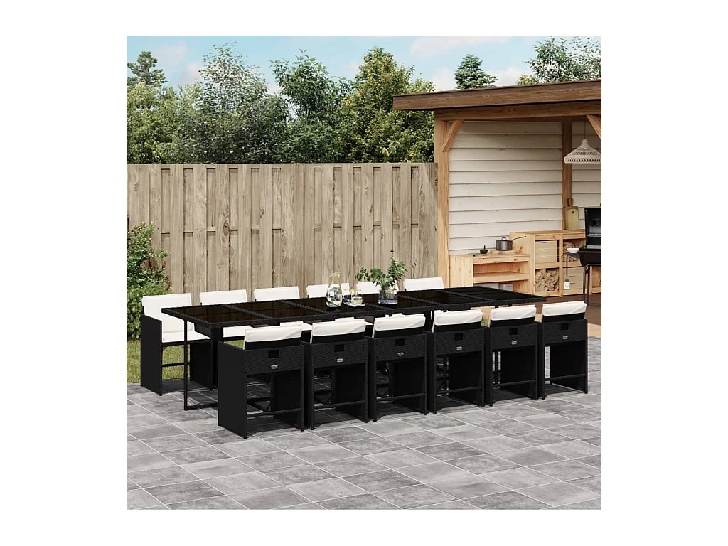 13-delige Tuinset met kussens poly rattan zwart