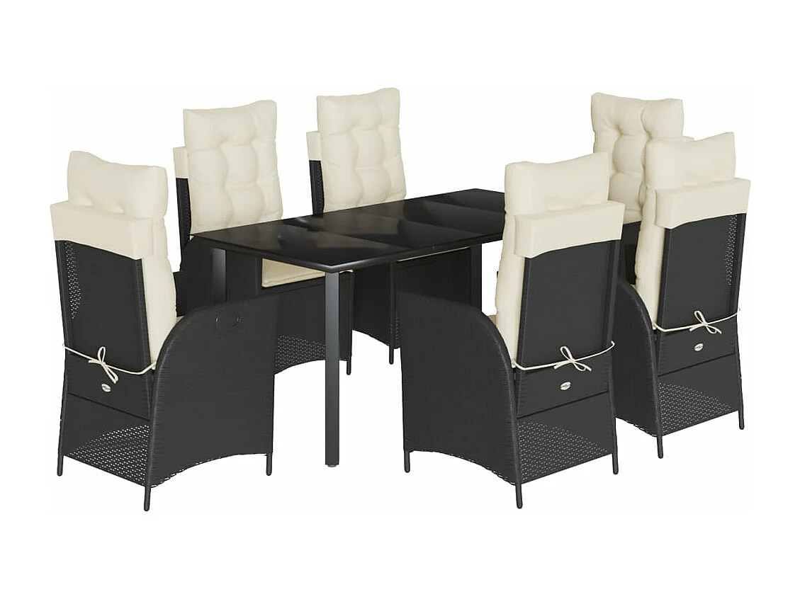 Ensemble à manger de jardin coussins 7 pièces Noir Résine tressée