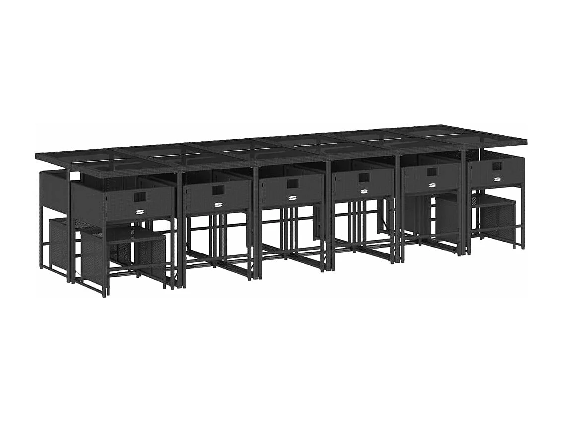 17-delige Tuinset met kussens poly rattan zwart