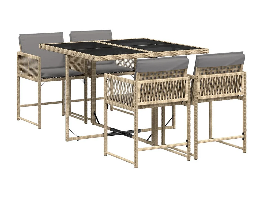 Set comedor de jardín 5 piezas con cojines ratán sintético beige