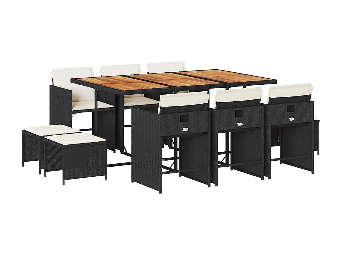 11-delige Tuinset met kussens poly rattan zwart