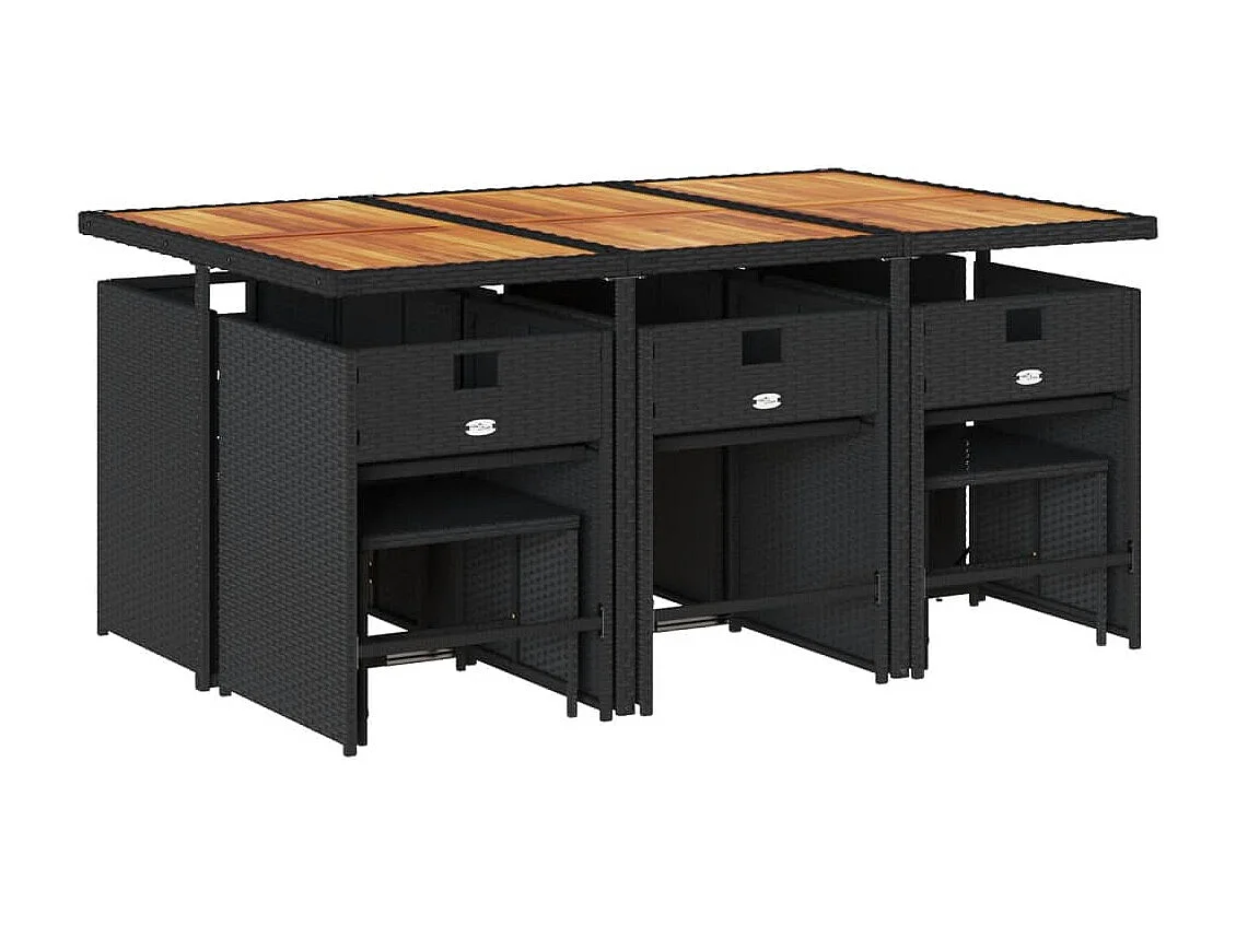 11-delige Tuinset met kussens poly rattan zwart