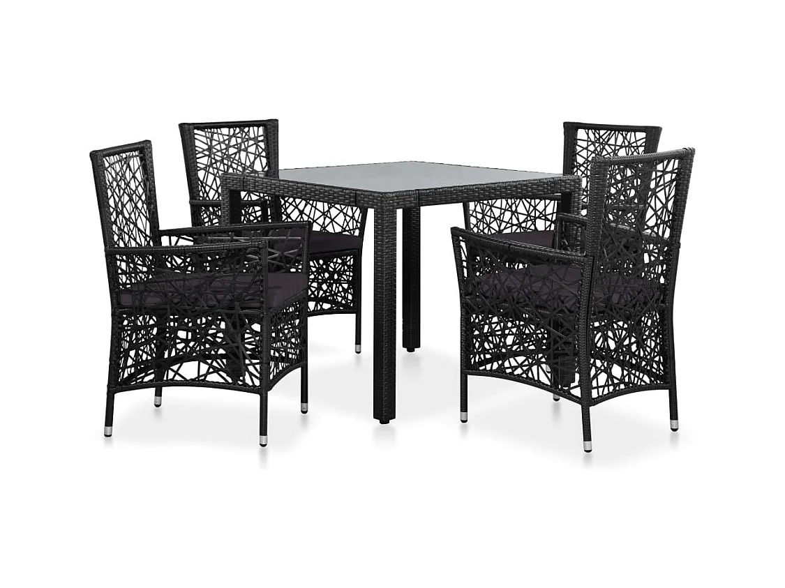 5-delige Tuinset poly rattan zwart