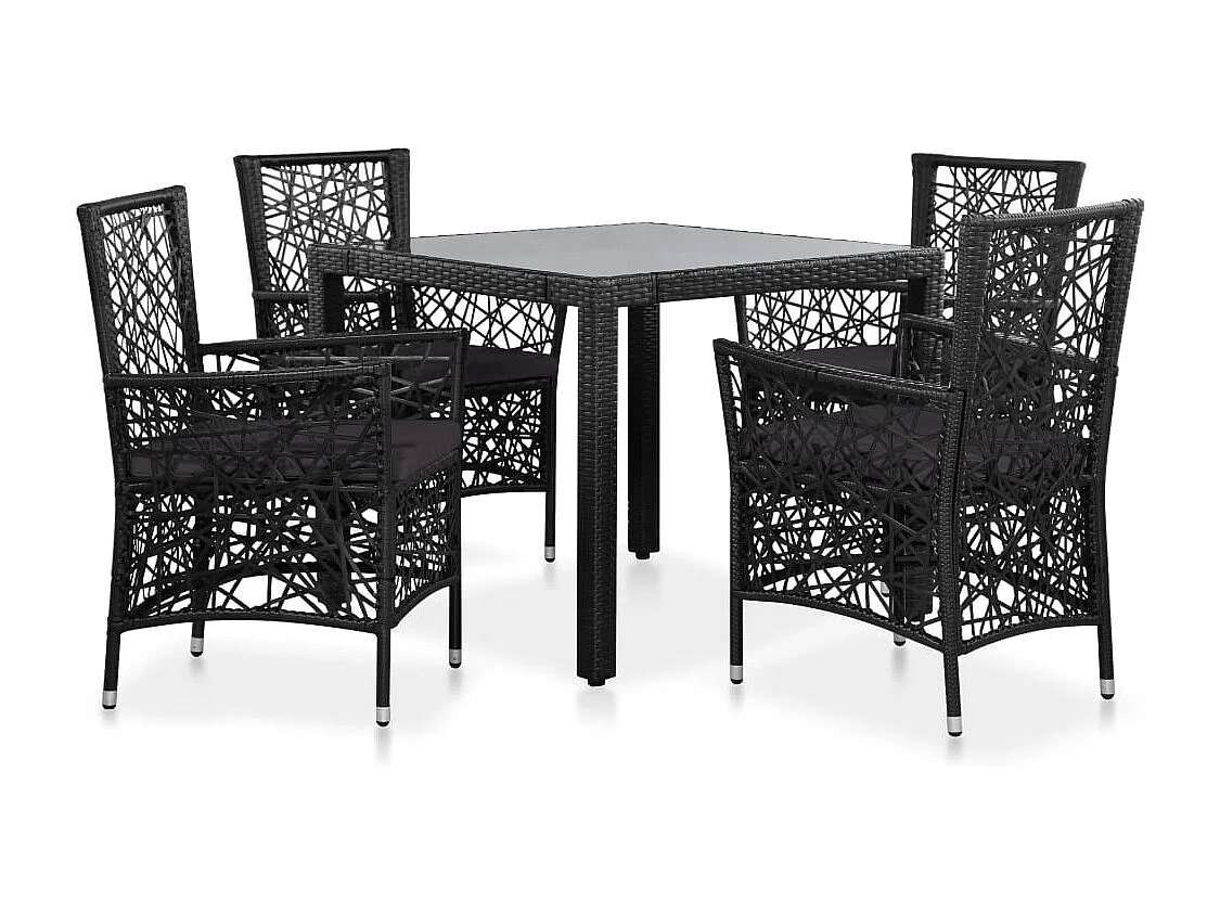 5 peças conjunto de jantar para jardim vime PE preto