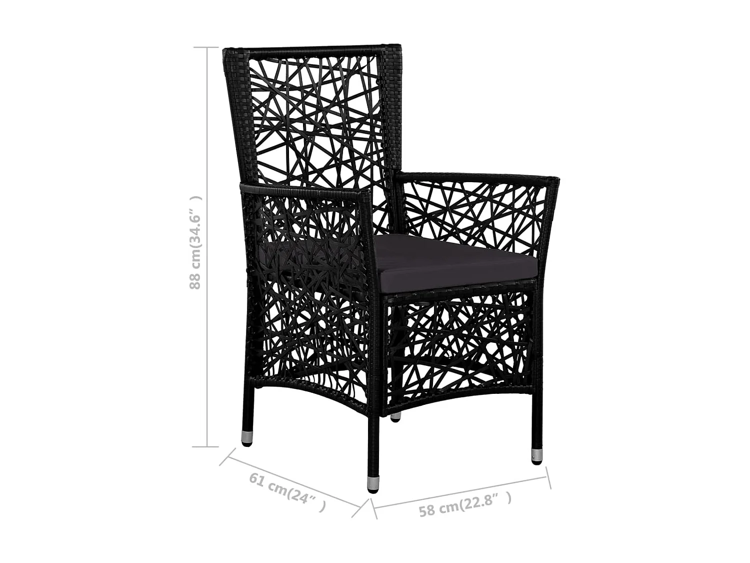 5 peças conjunto de jantar para jardim vime PE preto