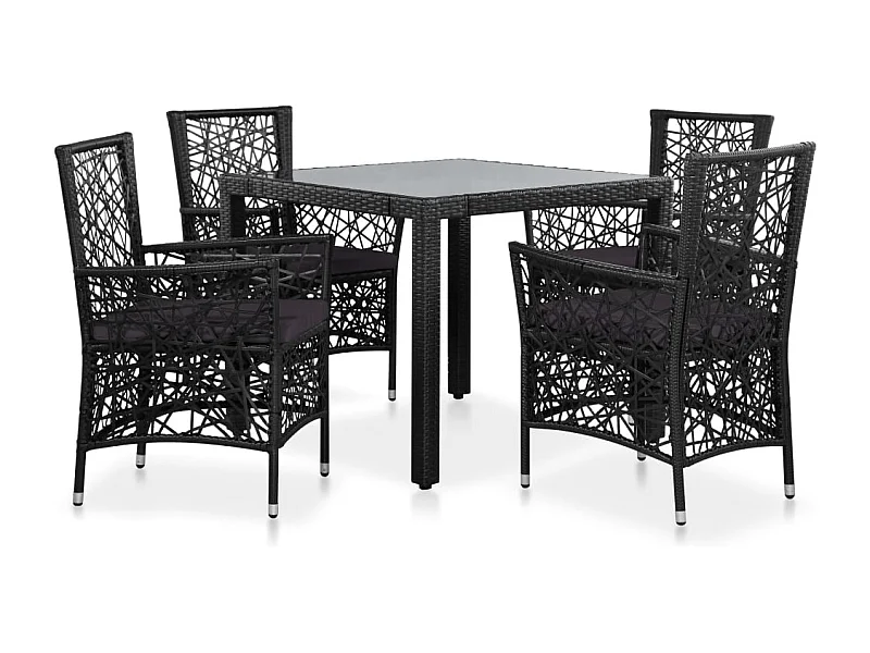 5 peças conjunto de jantar para jardim vime PE preto