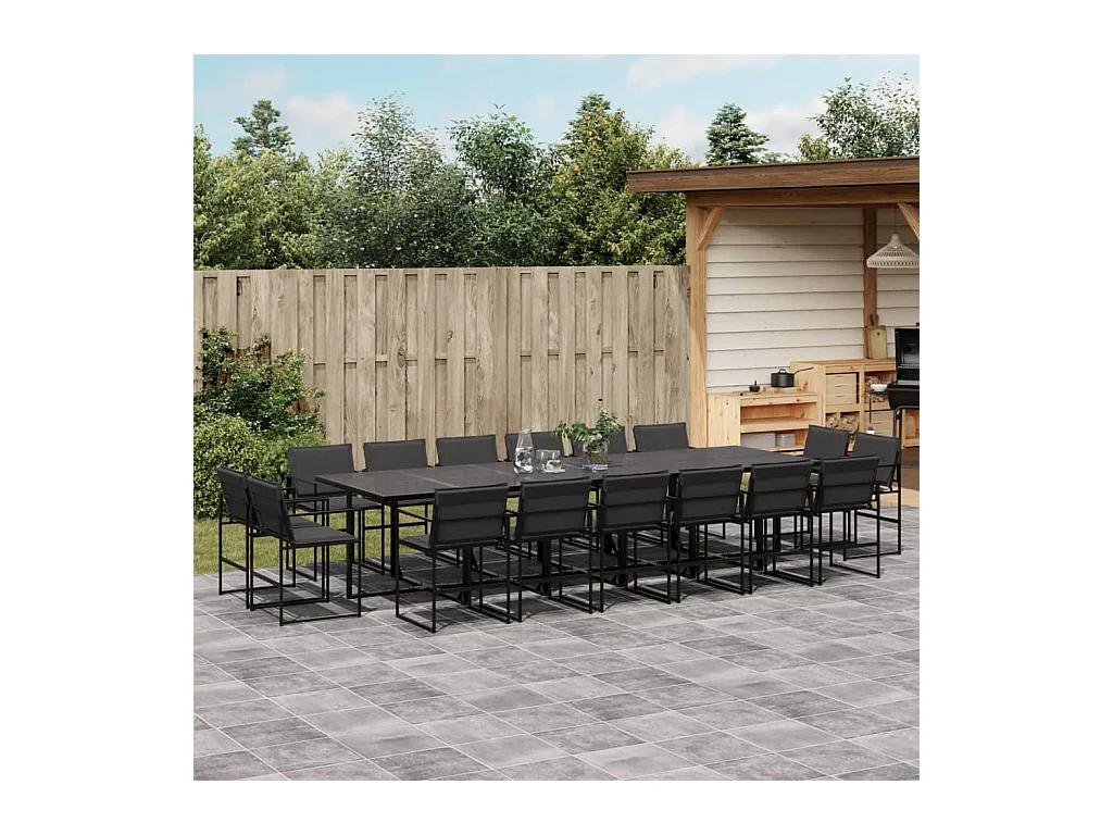 Ensemble à manger de jardin avec coussins 17 pièces noir textilène
